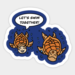 Swim with cartoon sea turtle Sticker